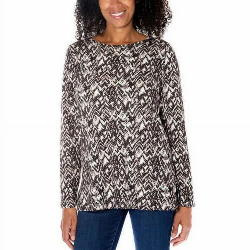 Mario Serrani Italy Women's Crew Neck Long Sleeve Top Size L Black/Ivory